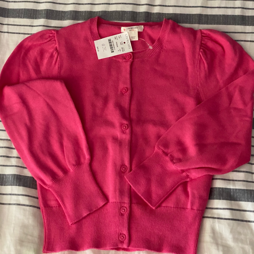Girls' puff-sleeve cotton cardigan sweater. CrewCuts. J. Crew. Size S